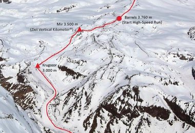 Strecken des Skymarathon und des High Speed Runs  am Gipfel des Mount Elbrus (c) RedFox Elbrus Race 