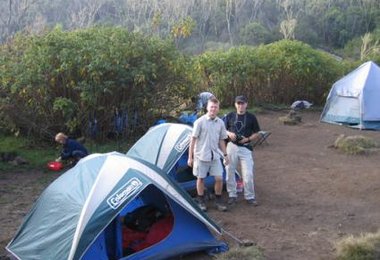 Im Machame Camp, 3100 m, das man nach 5 Stunden Anmarsch erreicht