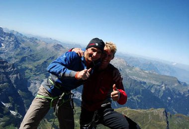 Ueli Steck und Stephan Siegrist nach der Begehung am Eiger