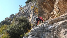 Die Rampe in der zweiten Seillänge der Via Silvia - Pala del Boral - Monte Cimo