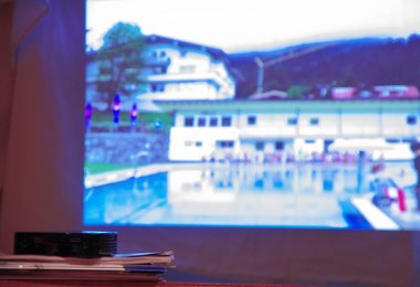 Zur Not reicht dem PPX 2480 auch ein aufgehängtes Tischtuch als Projektionsfläche.