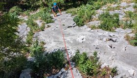Am Ende der 1. Seillänge von Garnix