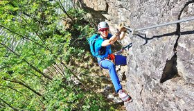 Die kurze C/D-Stelle des rechten Ausstieges - Mahr-Klettersteig in Brixen