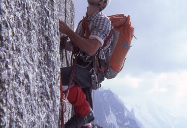 Im Bonattipfeiler an der Petit Dru (1981) - der Pfeiler ist die Nr. 15