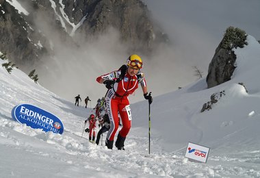 Michaela Essl im oberen Teil des Anstieges; Foto: Gamsjäger Christian
