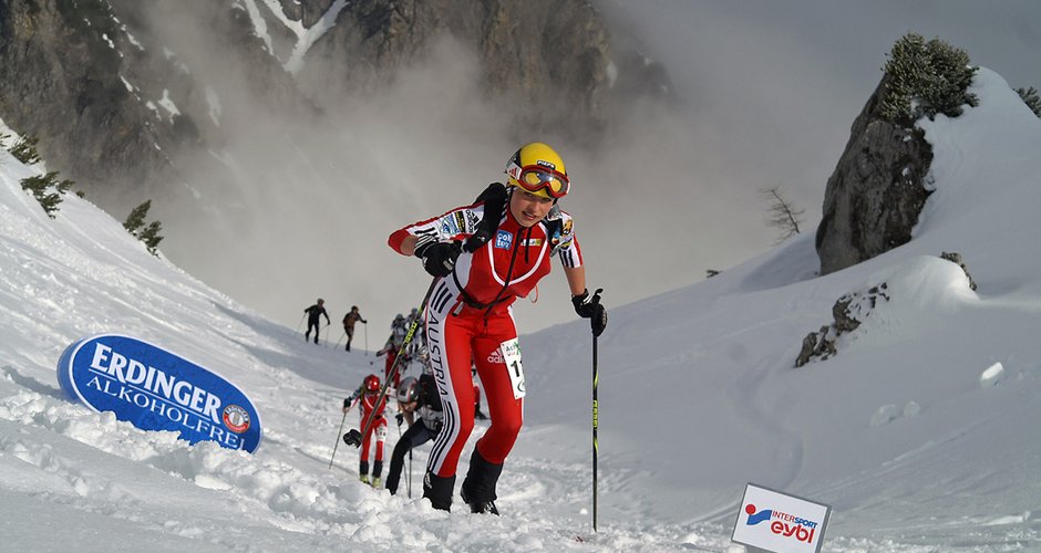 Michaela Essl im oberen Teil des Anstieges; Foto: Gamsjäger Christian