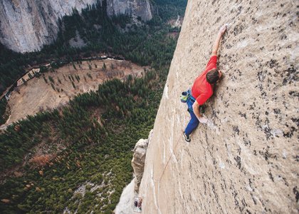 Tommy Caldwell climbs on the Dawn Wall during the filming of the movie The Dawn Wall in Yosemite Valley, CA, United States in January, 2015. Brett Lowell / Red Bull Content Pool
