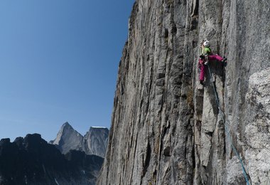 Lisi Steurer in der 4. Seillänge bei der Erstbegehung von"The Power of Silence"