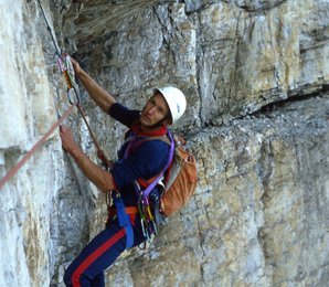 Rocchetta Alta di Bosconero, N-Wand, Erstbegangen von Milo Navasa, 1965 - dies ist Tour Nr. 82.