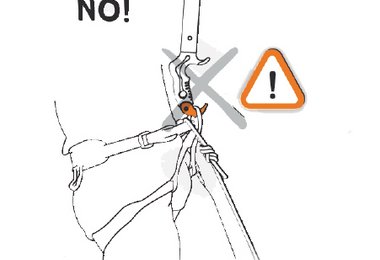 Die Anseilschlaufe nicht "Selbstsicherung" in den Griprest einhängen...