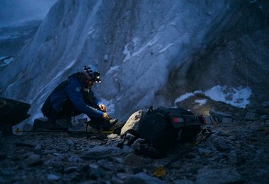 Andrzej Bargiel prepares before entering the Khumbu Icefall in Mount Everest on September 6, 2025. (c) Bartłomiej Bargiel / Red Bull Content Pool