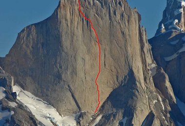 Die Route durch die Nordwestwand des Cerro Piergiorgio.