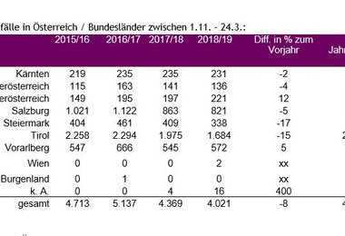 Alpinunfälle Winter 2018/2019 Österreich