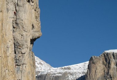 Blick in Schlüsselseillänge vom Abstieg aus