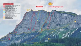 Übersicht Pfaffenstein Südwand mit Kletterrouten