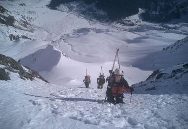 Beim Aufstieg in der Sonnblick Nordwandrinne