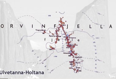 Karte der Gebirgsgruppe mit den Zielen Holtanna, Kinntanna und Ulvetanna