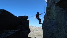 Das Highlight, der Spreizschritt vor dem Goldwandl - Goldweg Klettersteig