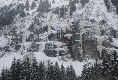 Übersicht Alraunewand mit der Route - Die üblichen Verdächtigen