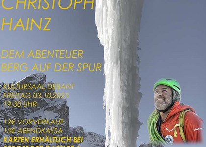 Das Plakat zum Vortrag Dem Abenteuer Berg auf der Spur - Christoph Hainz