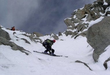 Abzweigung vom Hauptcouloir in den rechten Gully