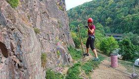 Auf der langen Burmabridge- Klettersteige im Plauenscher Grund