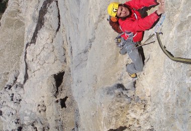 Florian in "El negrito" 7c  am Piz Ciavaces Dolomiten; Photo: Archiv Riegler