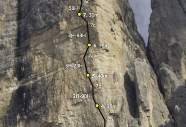 Die Route Pressknödl in der Nordwand der Westl. Zinne  © Claudia Ziegler/SALEWA