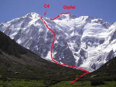 Nanga Parbat mit Kinshofer Route u. Camp 4 (C4)