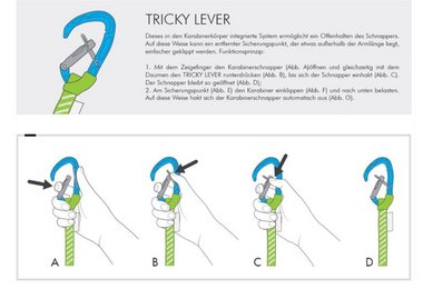 So wird der Tricky Karabiner geöffnet.