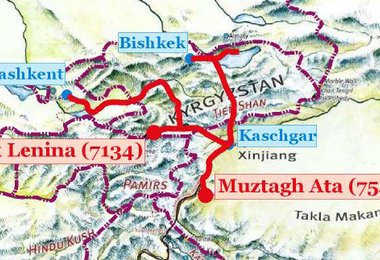 Die Reiseroute und die zwei Berge.