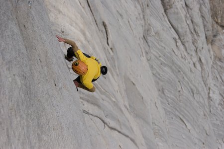 Hansjörg kurz oberhalb vom Fisch - Beginn der 17. SL © Heiko Wilhelm