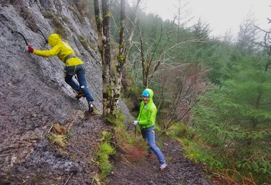 Beim Drytoolen im strömenden, schottischen Regen