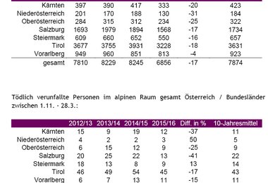 Verunfallte bzw. tödlich Verunfallte im alpinen Raum gesamt Österreich / Bundesländer zwischen 1.11. - 28.3.