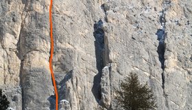 Laurinswand - West mit eingezeichneter Route.