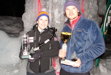 Die österreichischen Eisklettermeister Viktoria Griesser und Markus Pucher
