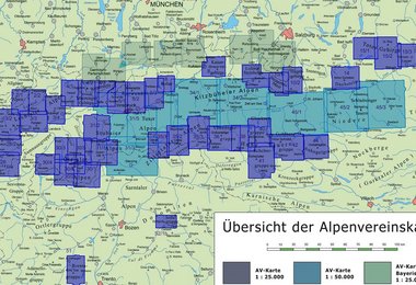 Karten auf der aktuellen digitalen Alpenvereinskarte (Version 3).