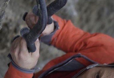 Markus Stofer in Sperrzone M9, E5, 287m; Foto: Klaus Fengler