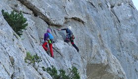 Bei der Querung unter dem kleine Dach im Mittelteil der Glücksstern an der Reiteralpe.