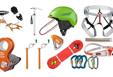 Die Ausrüstung für Skihochtouren und Spaltenbergerung.