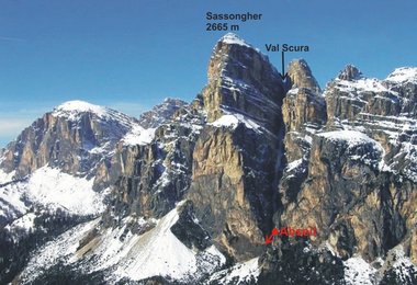 Die "Sassongher Rinne" Rinne im Val Scura