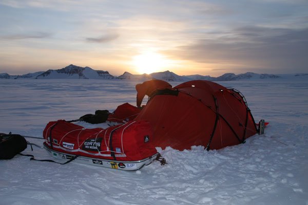 Camp bei Mitternachts- sonne und Minus 25 Grad, Querung Rasmussens