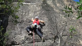 Hannah Rabl in der schönen Lochplatte, 4. Seillänge 