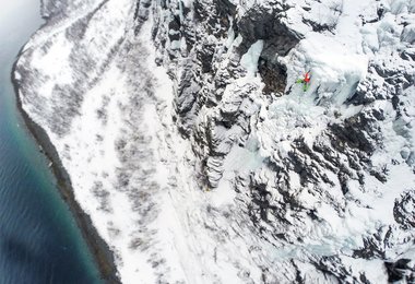 Einer der Eisfälle am Seecliff - fotografiert mit der Drohnekamera