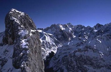 Gipfel Hoher Gaif (erste Gratpassage, unten die Abseilstelle)