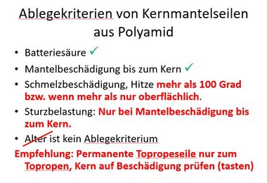 Ablegekriterien von Kernmantelseilen aus Polyamid (c) Walter Siebert