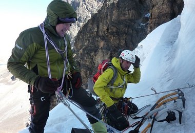 Robert und Florian unterhalb der Schlüsselstelle am Stand