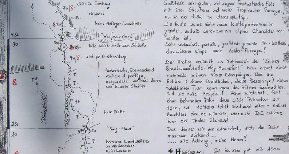 Tourenblatt aus einem Routenbuch einer Schutzhütte
