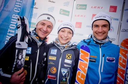 Die Tagessieger des Laserzlaufes in Lienz. Alexander Lugger, Michaela Essl, Markus Stock. Bild Martin Lugger