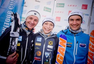 Die Tagessieger des Laserzlaufes in Lienz. Alexander Lugger, Michaela Essl, Markus Stock. Bild Martin Lugger